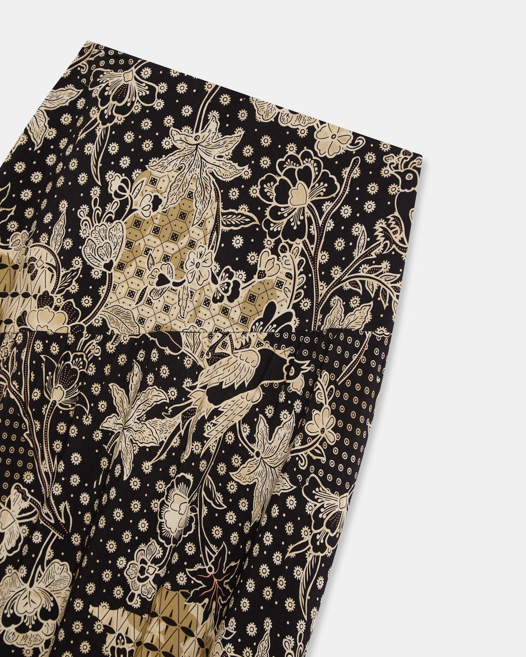 Falda Costura Diagonal Estampado Floral Negro