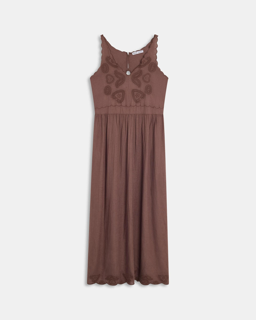 Vestido Bordados Festoneado Marrón