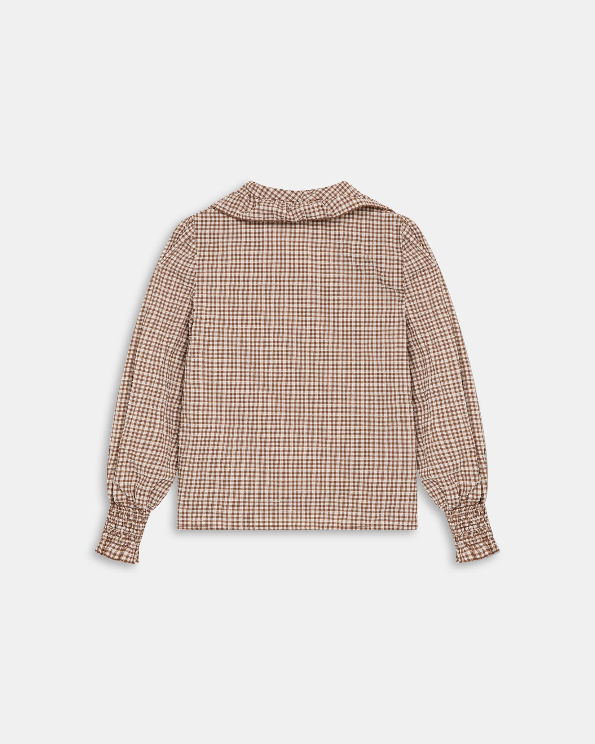 Blusa Volante Cuello Vichy Marrón