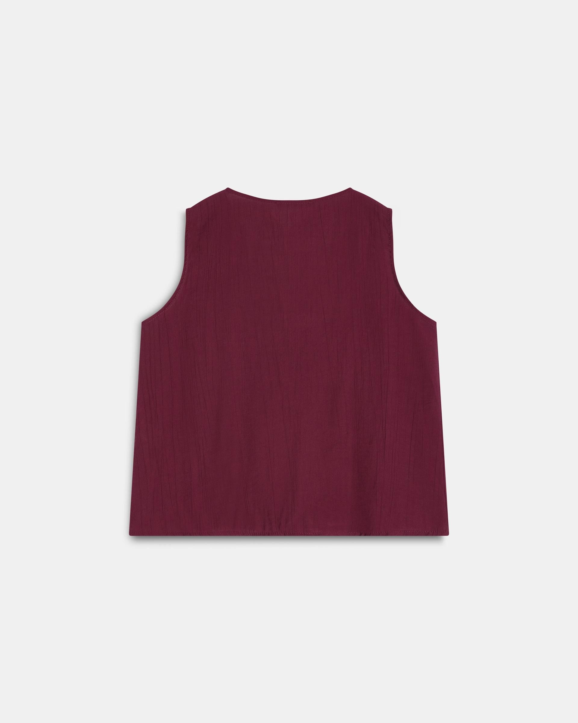 Blusa Sin Mangas Volantes Escote V Granate