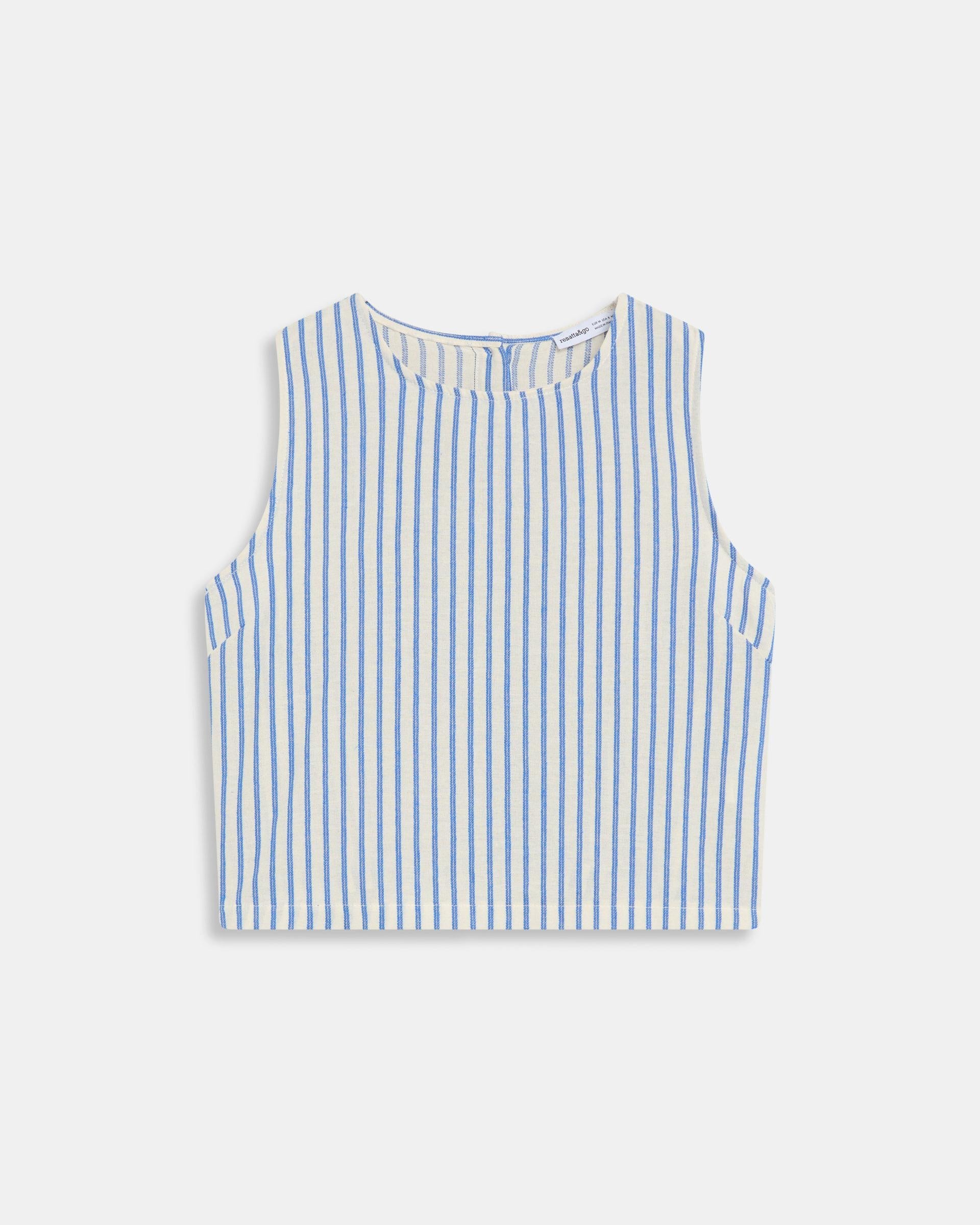 Top Sin Mangas Cuello Redondo Rayas Azul