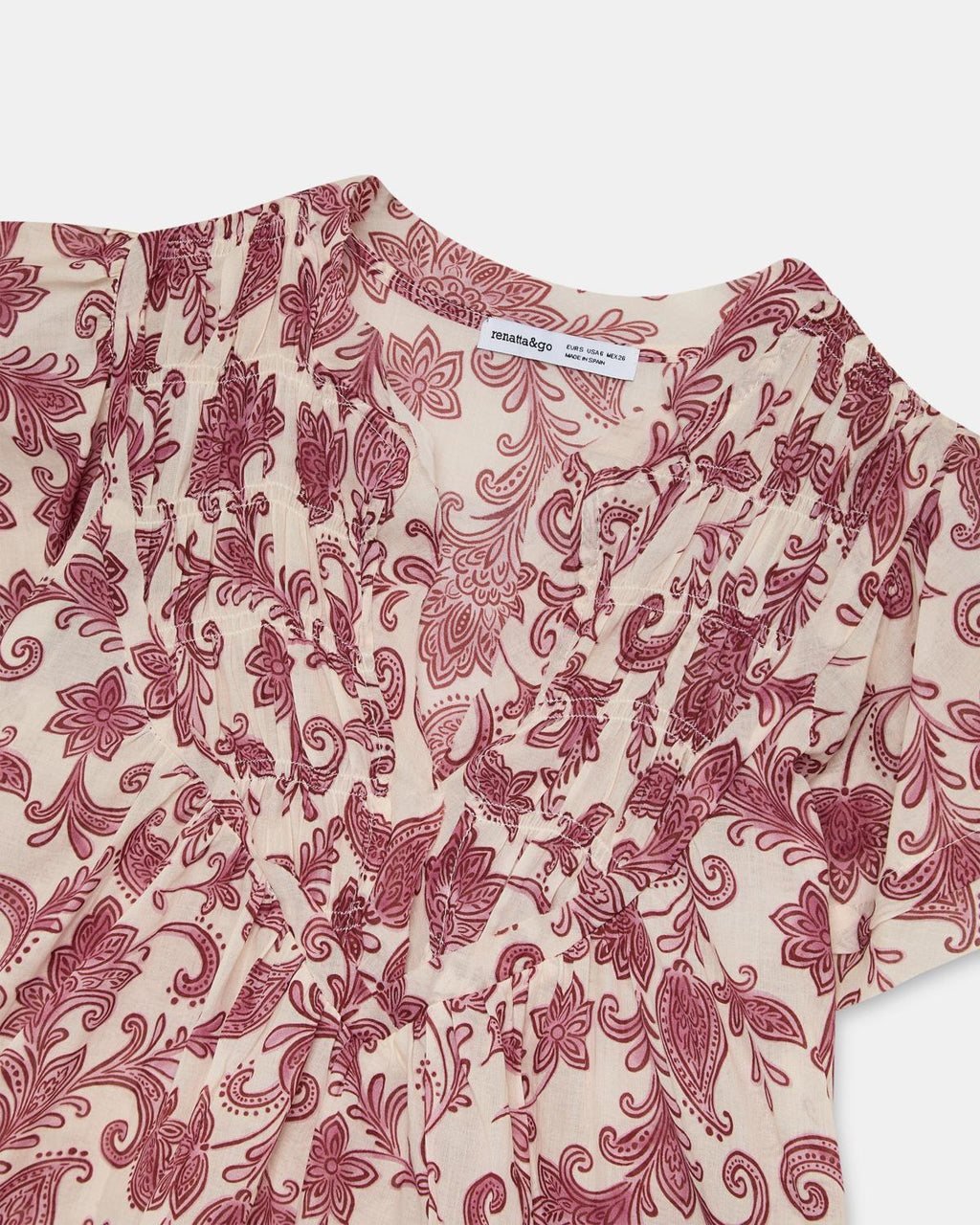 Blusa Gomas Escote Flores Rosa