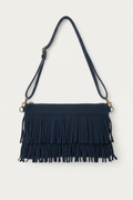 Bolso sobre de ante con flecos verde azul marino
