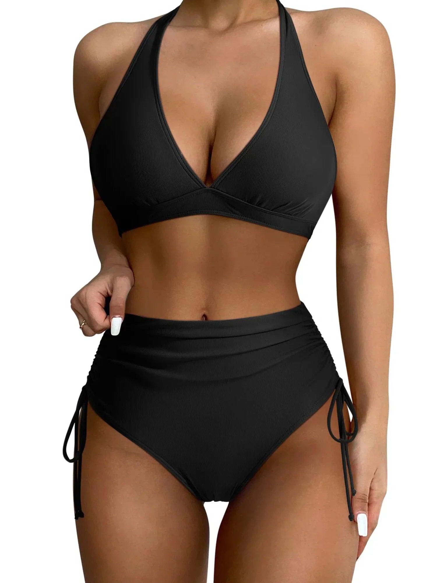 Ribbed Drawstring Bikini Set