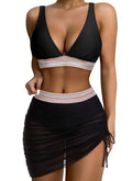 Mesh Color Block Skirt Bikini Set