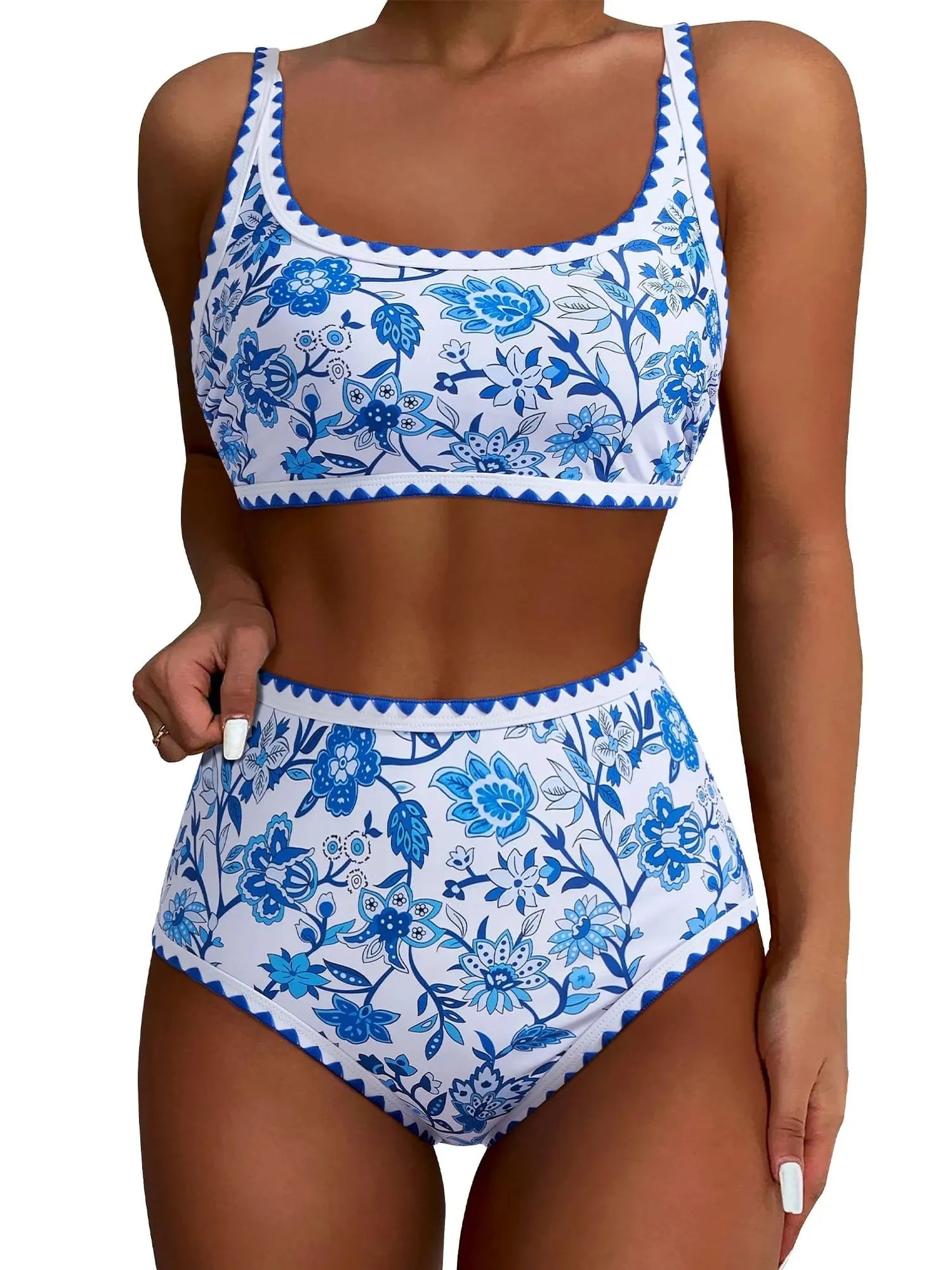 Floral Print Color Block Bikini Set