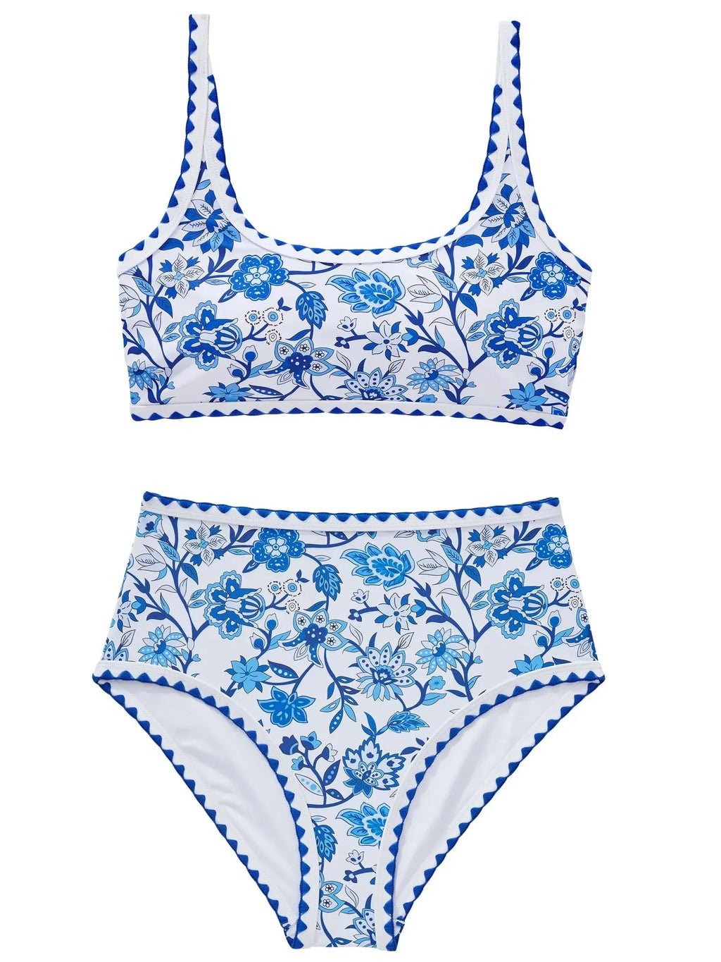 Floral Print Color Block Bikini Set