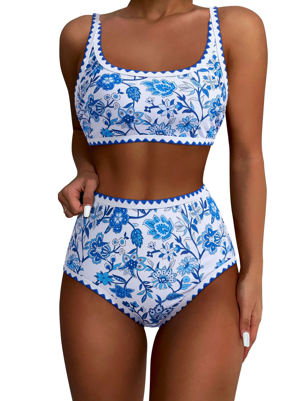 Floral Print Color Block Bikini Set