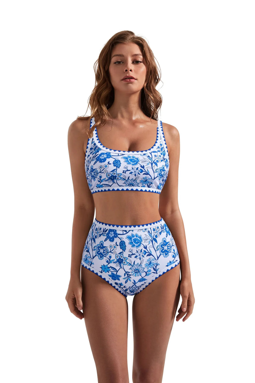 Floral Print Color Block Bikini Set