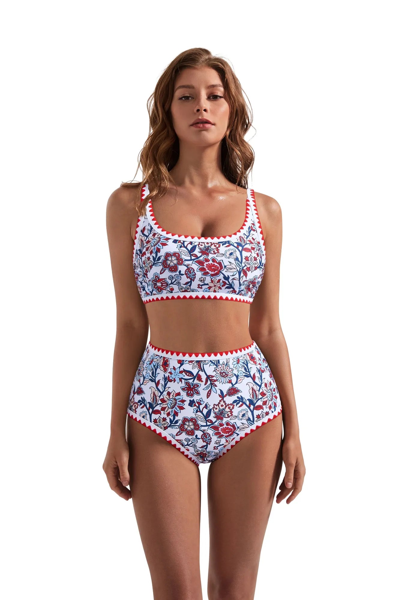 Floral Print Color Block Bikini Set