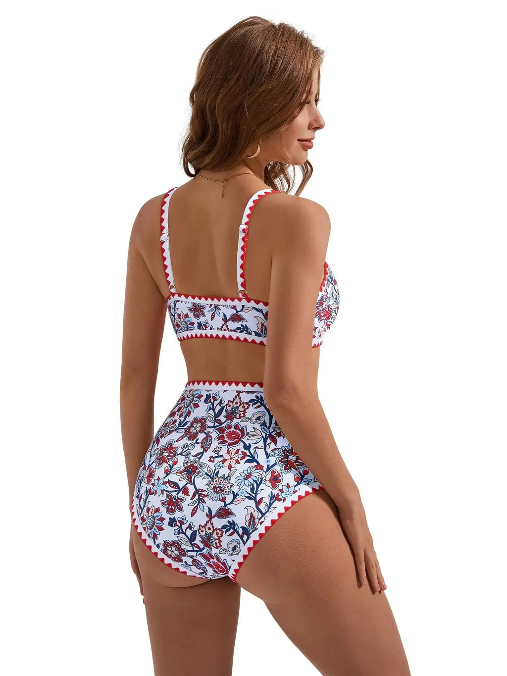 Floral Print Color Block Bikini Set