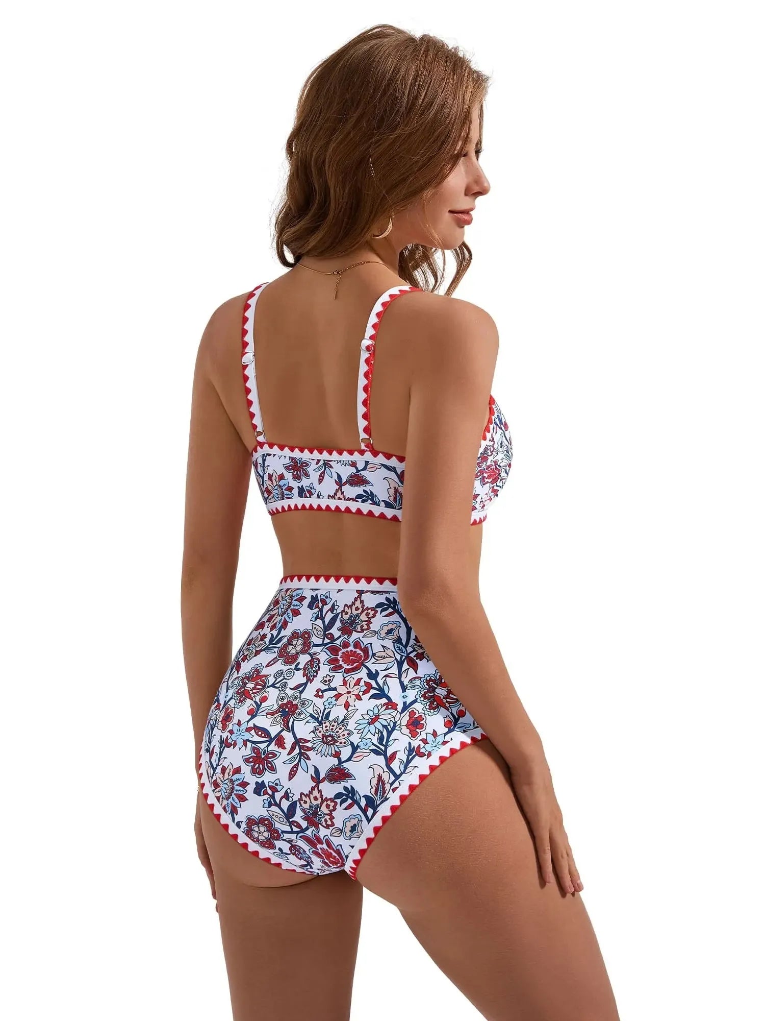 Floral Print Color Block Bikini Set