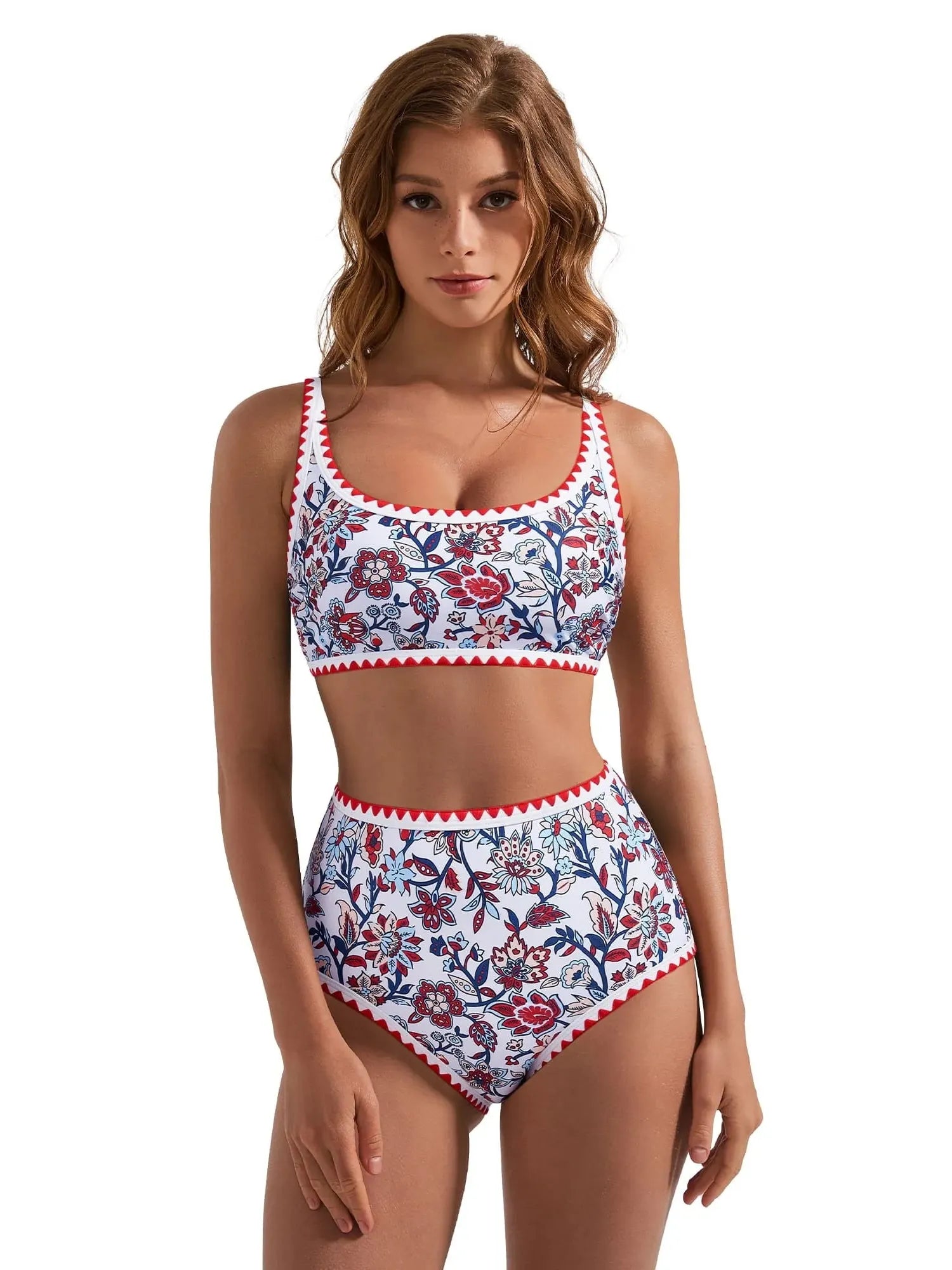 Floral Print Color Block Bikini Set