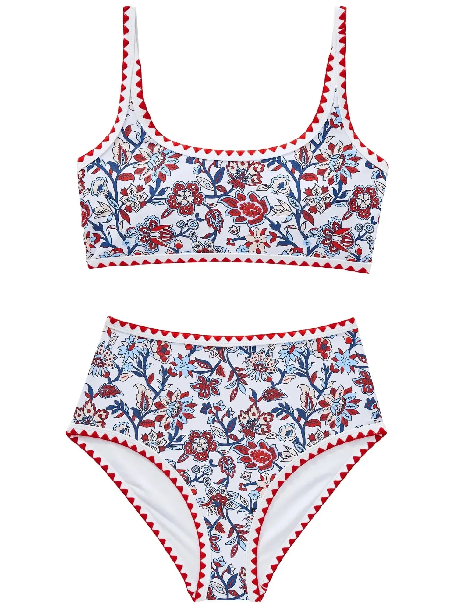 Floral Print Color Block Bikini Set