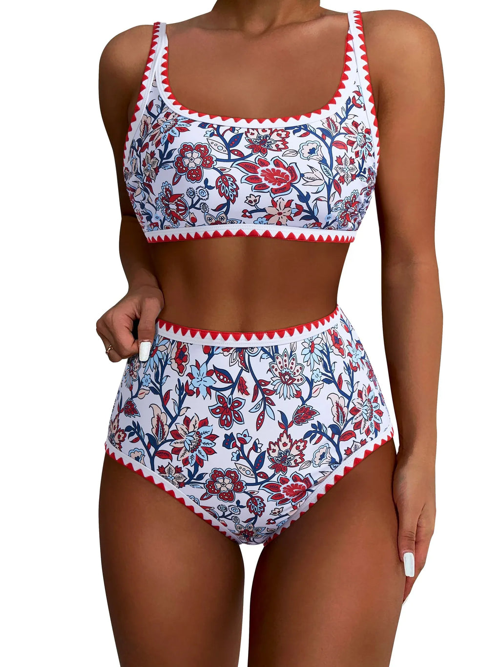 Floral Print Color Block Bikini Set