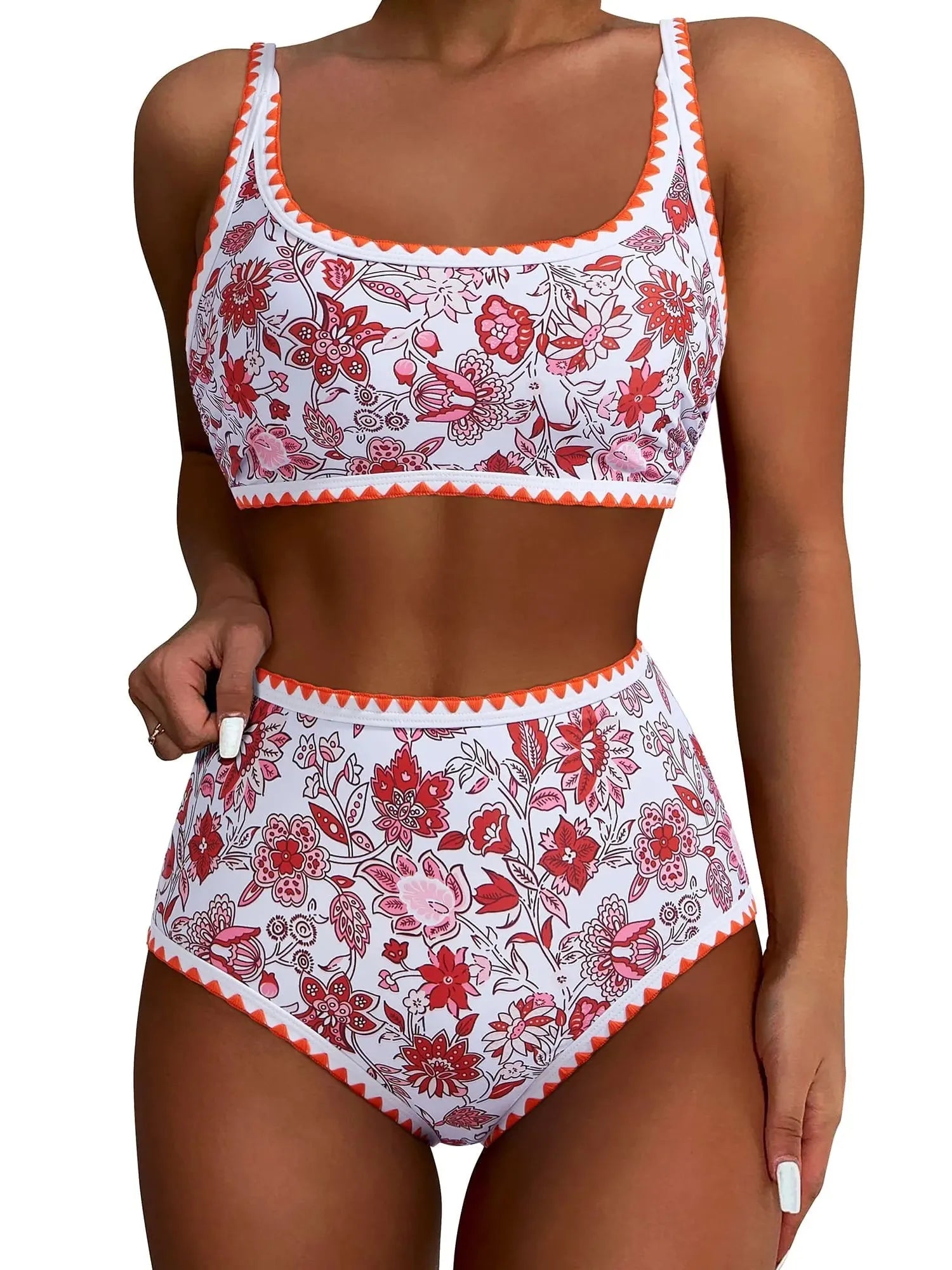Floral Print Color Block Bikini Set