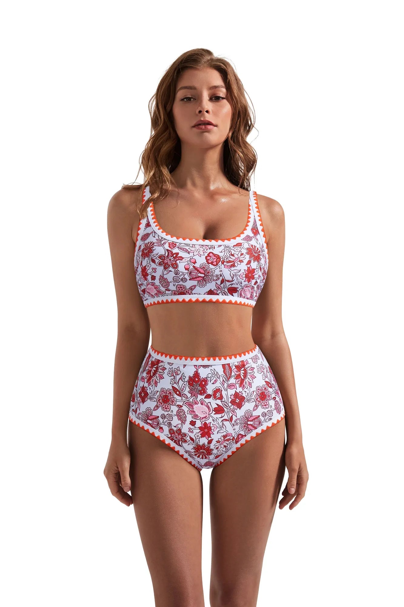 Floral Print Color Block Bikini Set