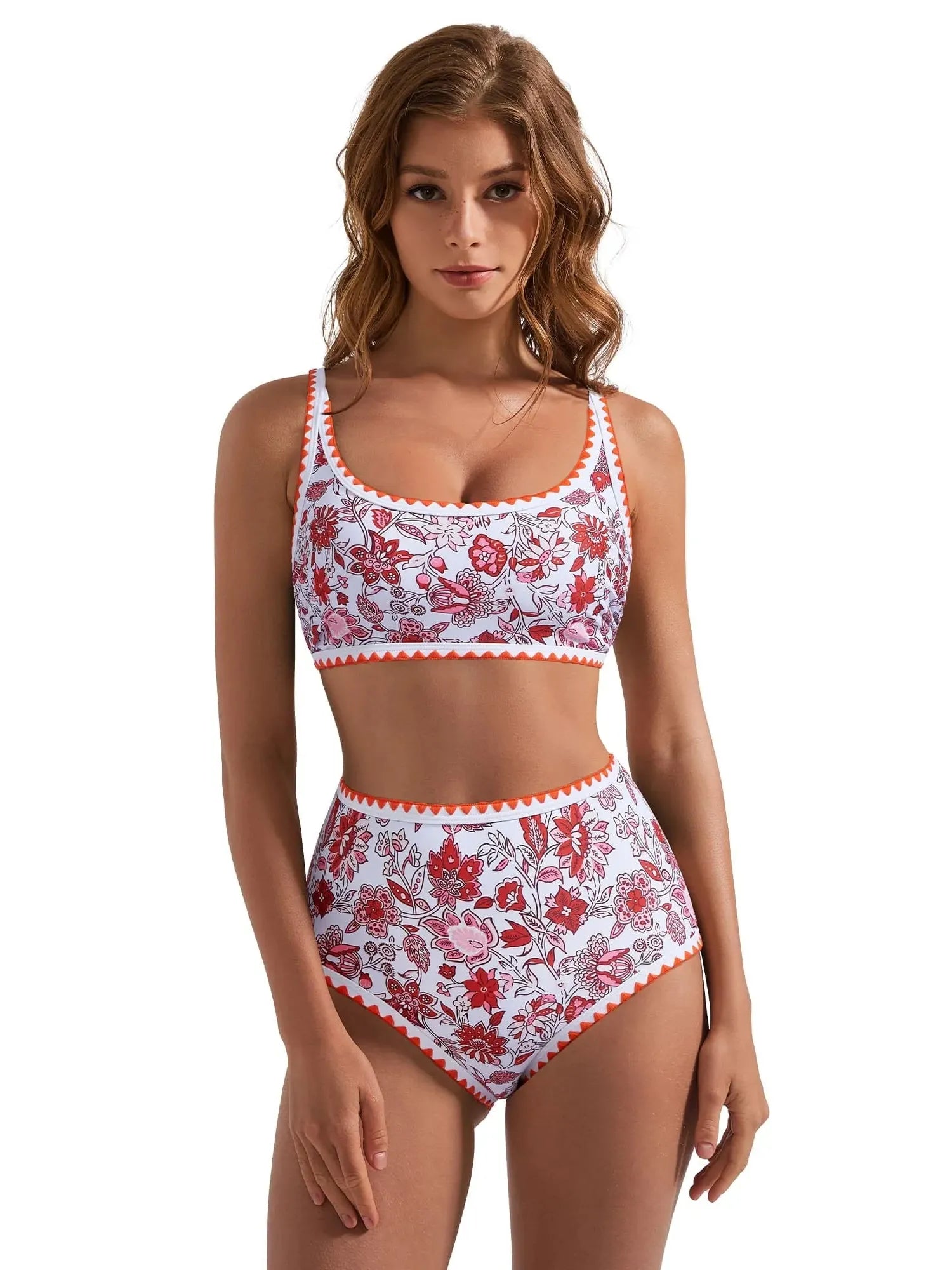 Floral Print Color Block Bikini Set