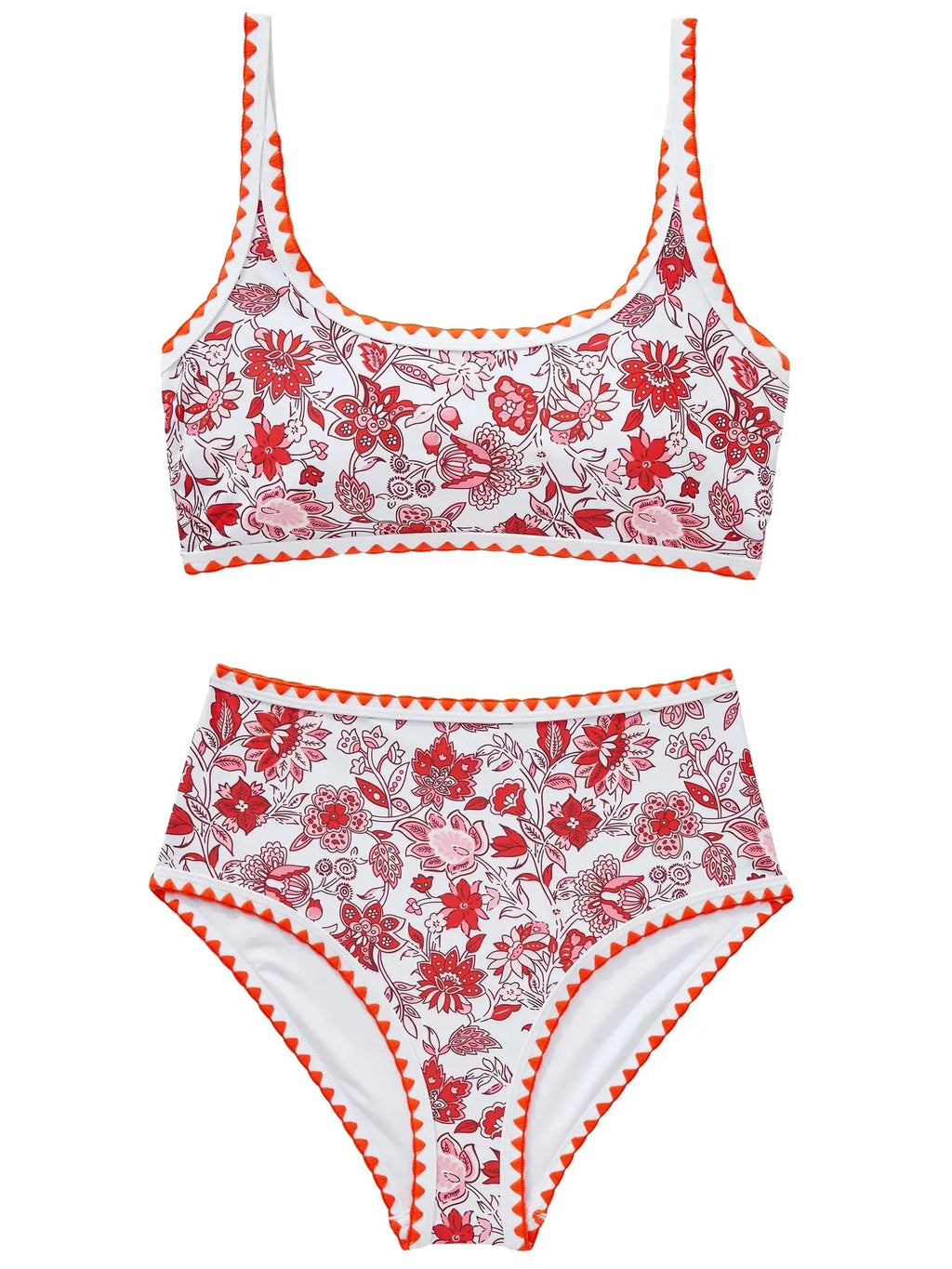Floral Print Color Block Bikini Set