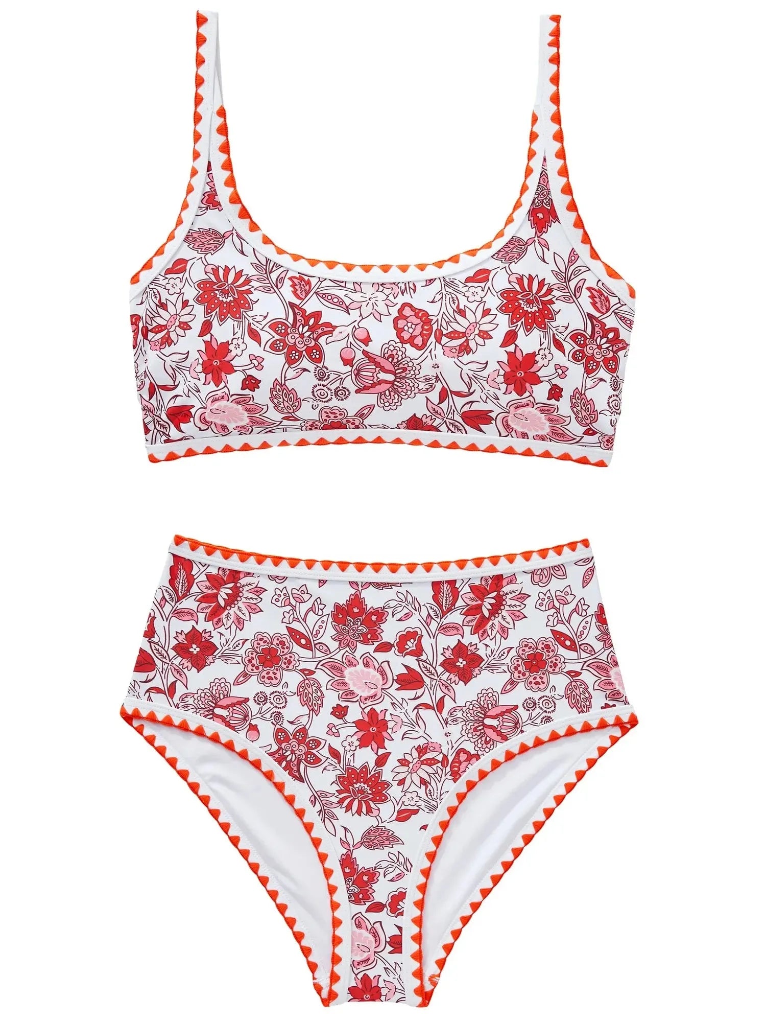 Floral Print Color Block Bikini Set