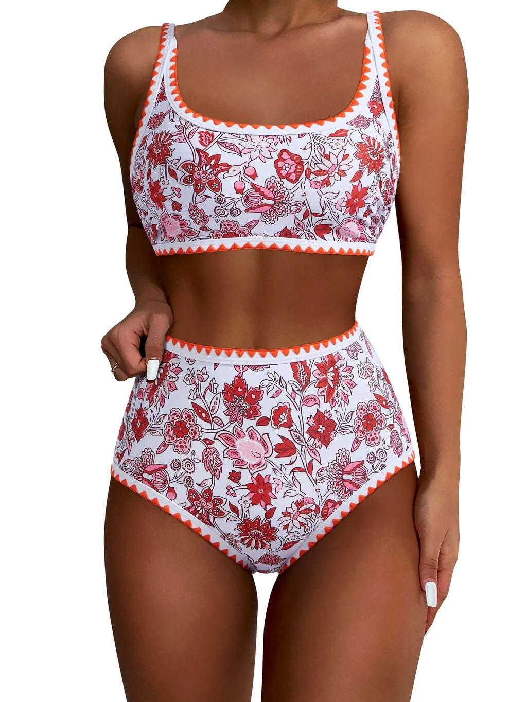 Floral Print Color Block Bikini Set