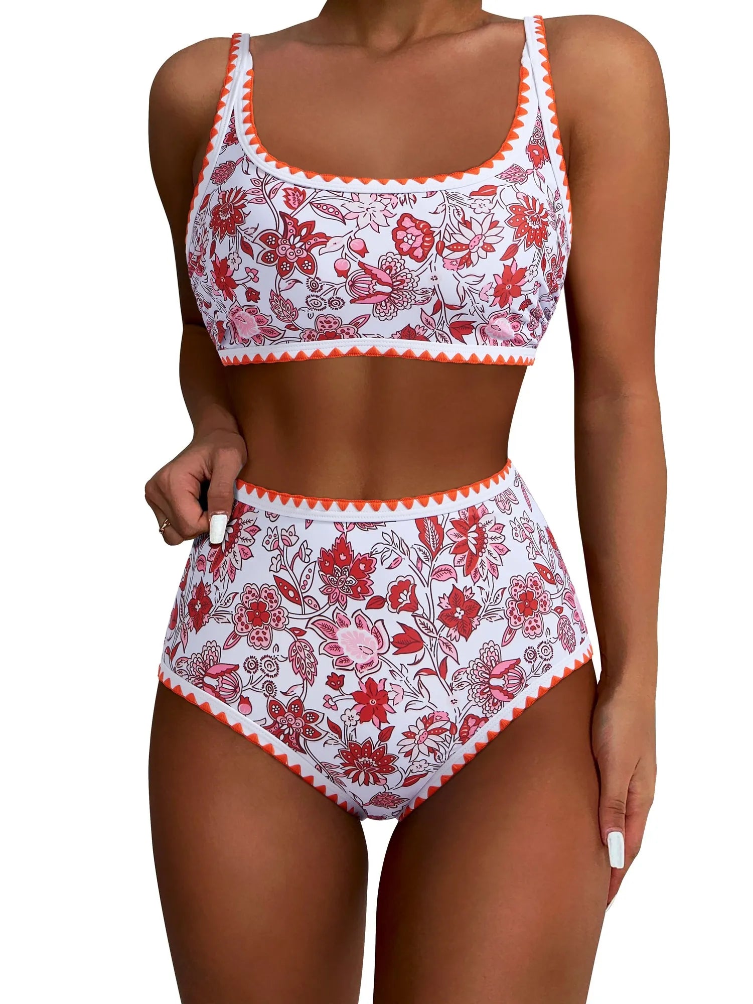 Floral Print Color Block Bikini Set