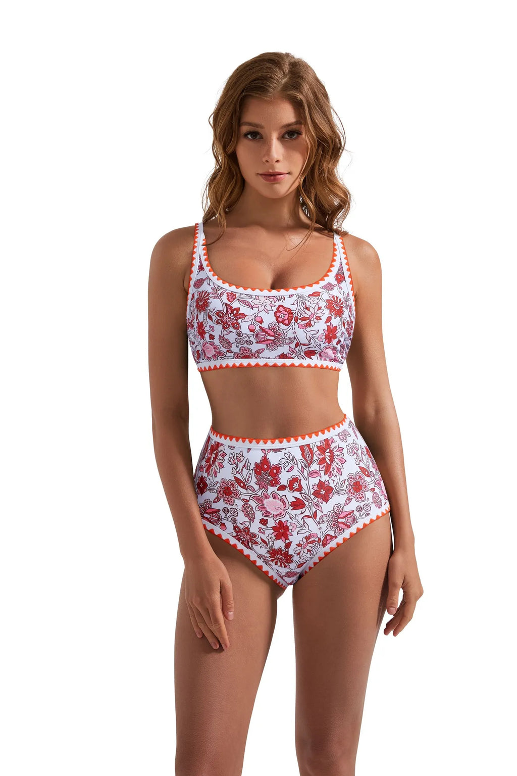 Floral Print Color Block Bikini Set