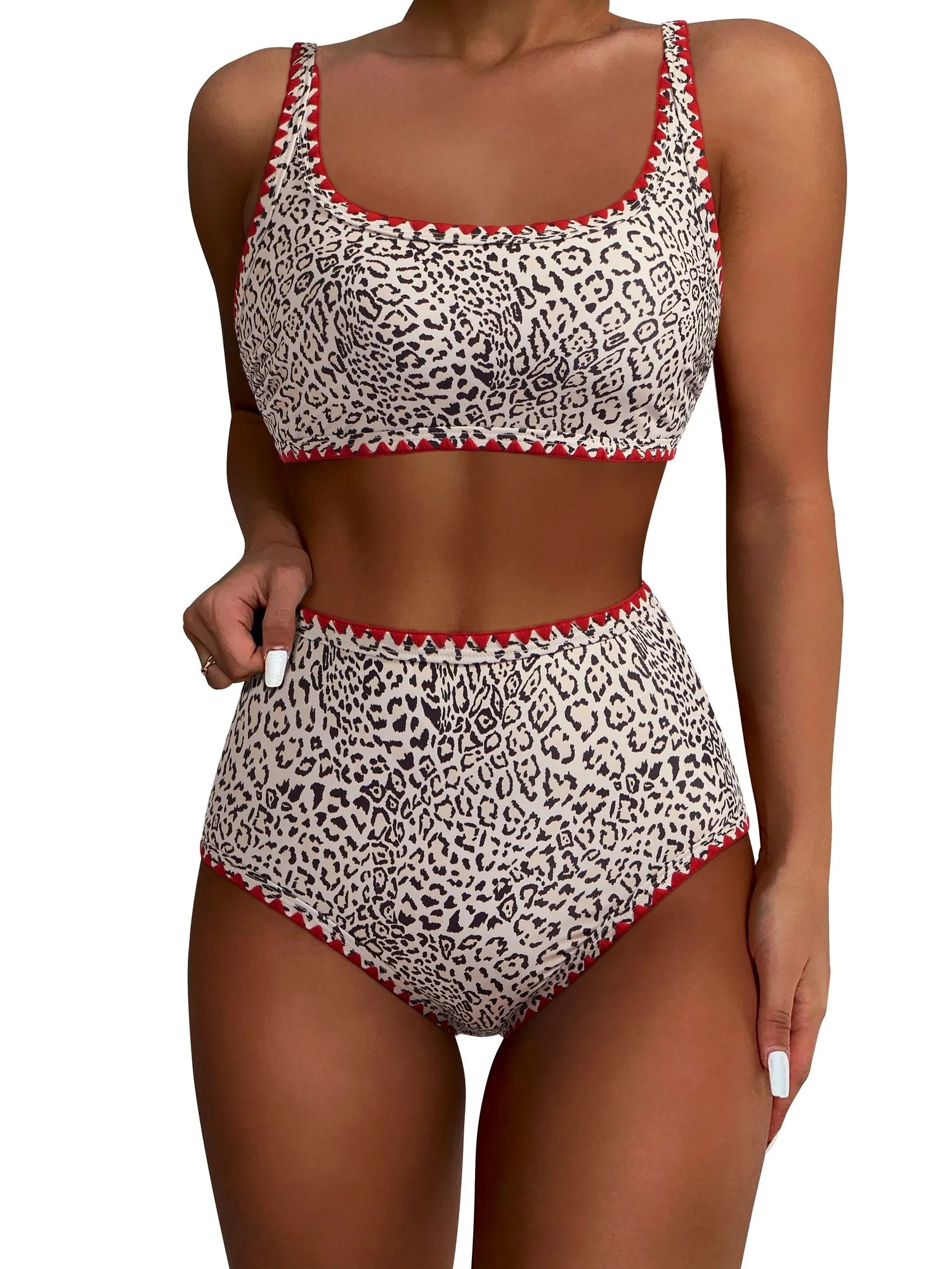 Floral Print Color Block Bikini Set