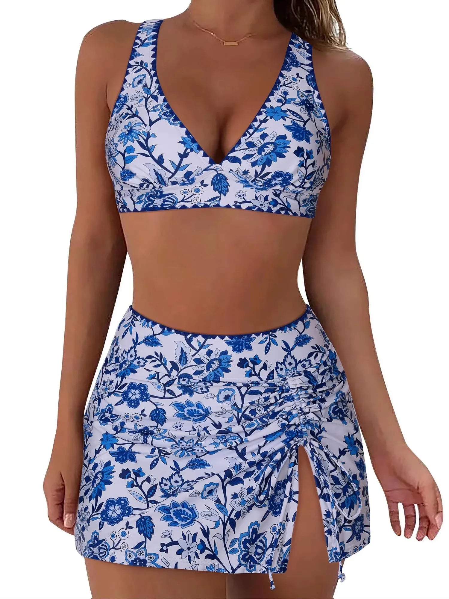 Crisscross Back Skirts Bikini Set