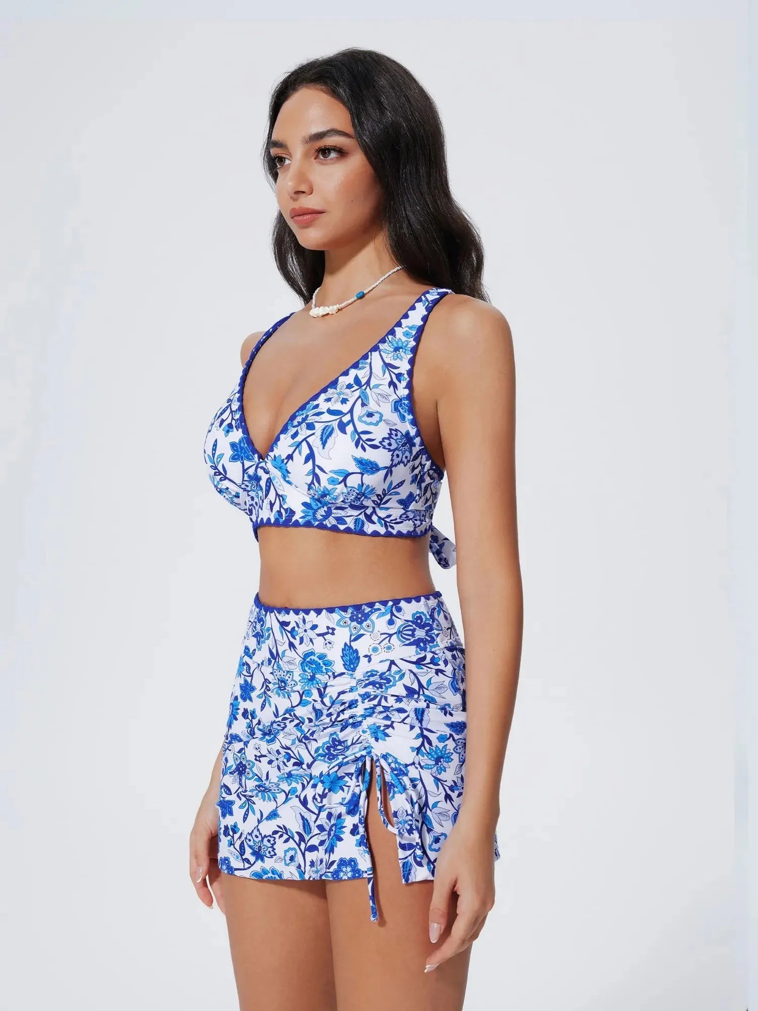 Crisscross Back Skirts Bikini Set