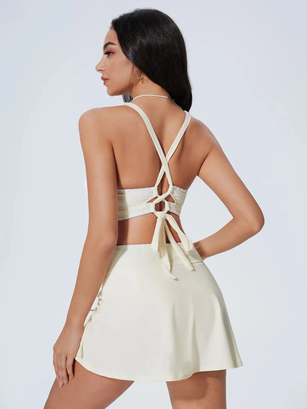 Crisscross Back Skirts Bikini Set