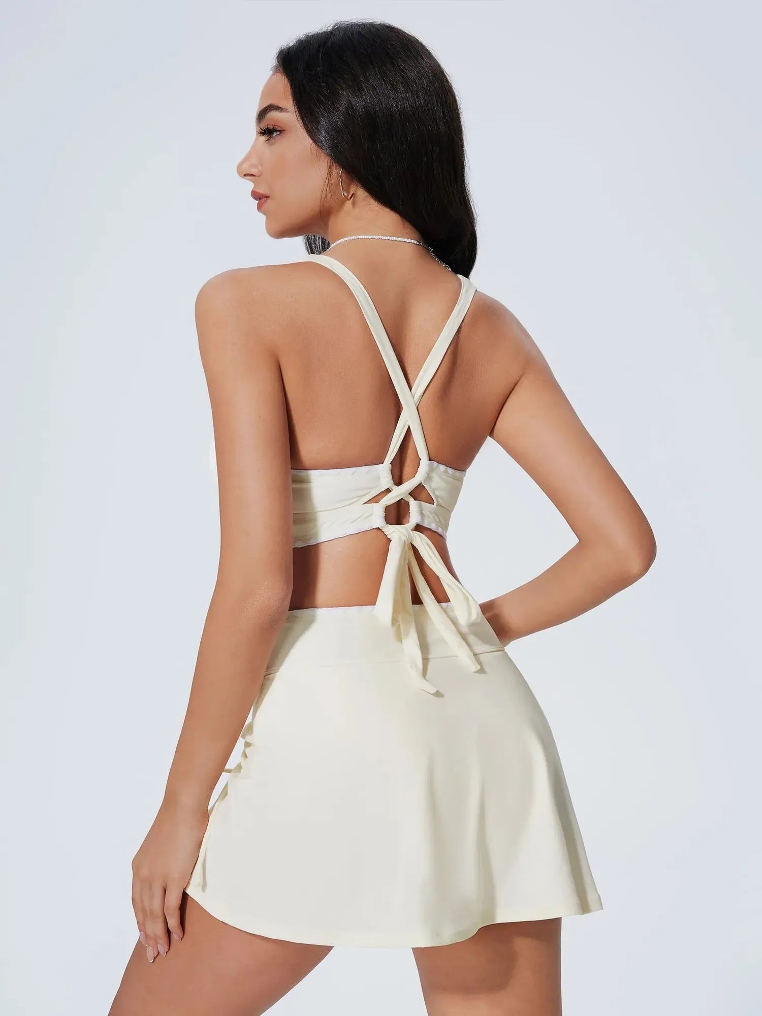 Crisscross Back Skirts Bikini Set