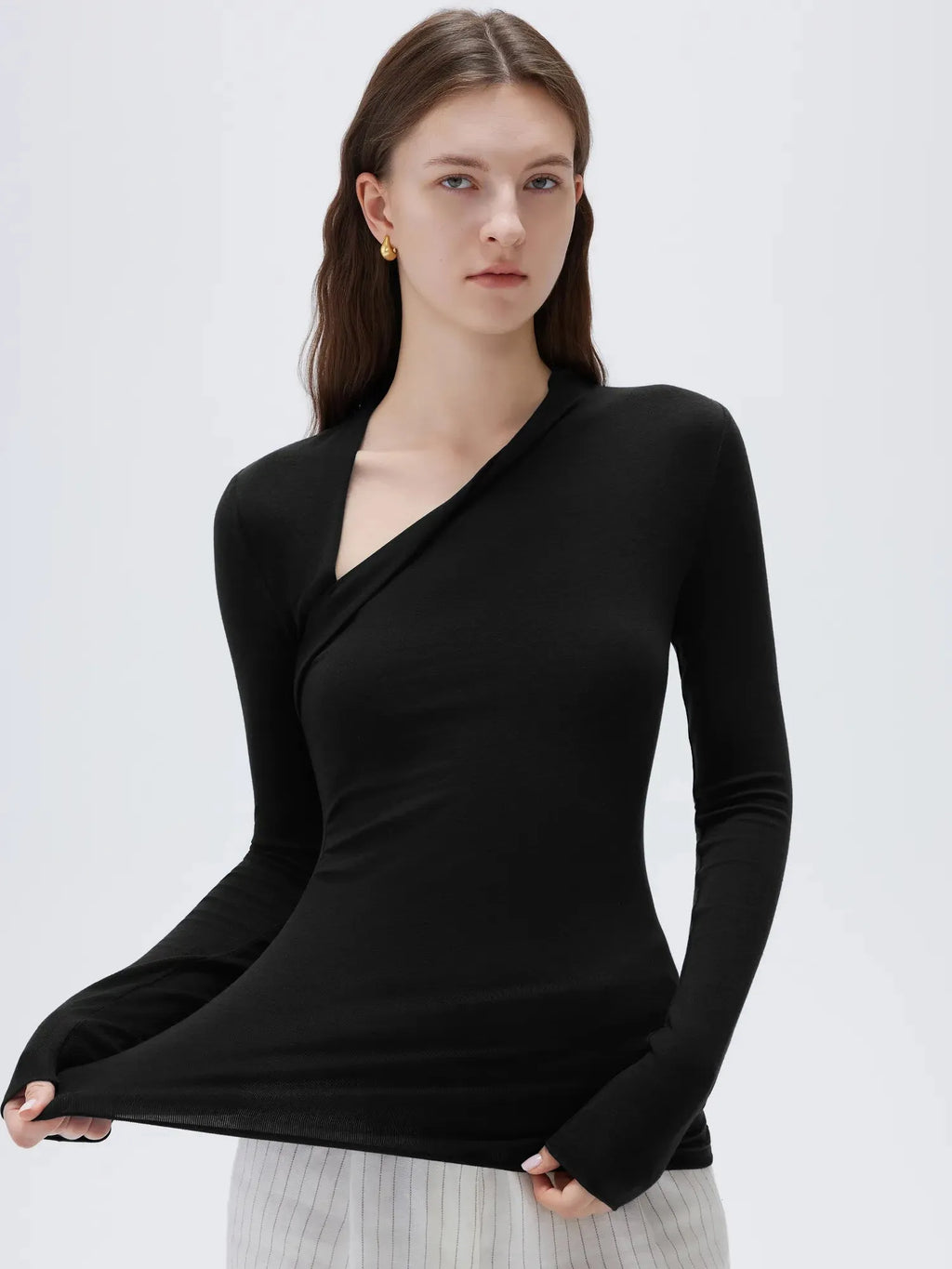 Cloud Cashmere Asymmetric Neck Shirt - Long Sleeve
