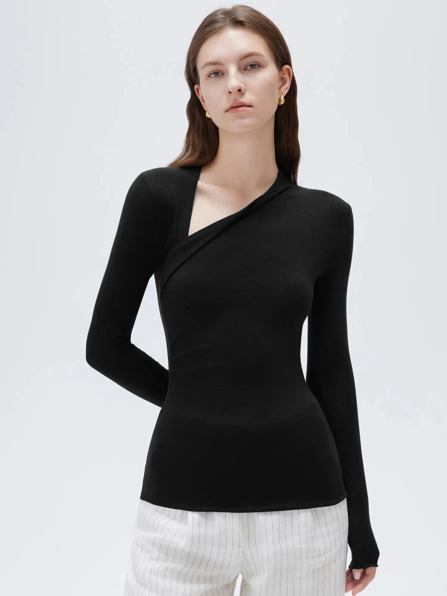 Cloud Cashmere Asymmetric Neck Shirt - Long Sleeve