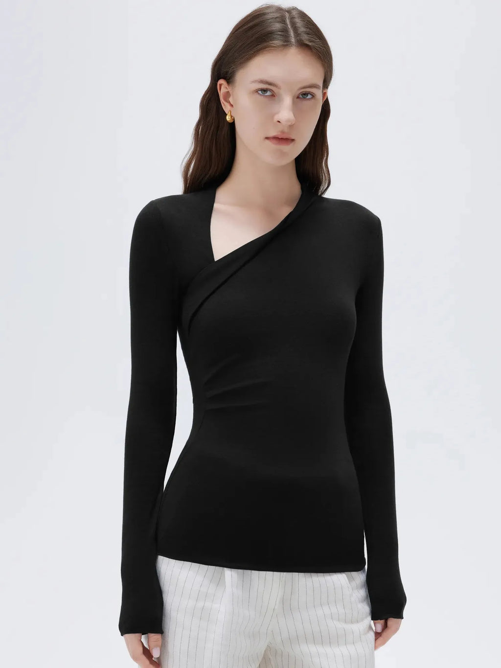Cloud Cashmere Asymmetric Neck Shirt - Long Sleeve
