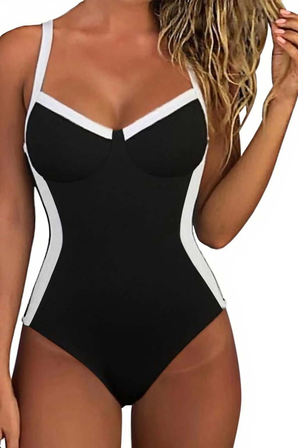 Crisscross Back Color Block Bathing Suit