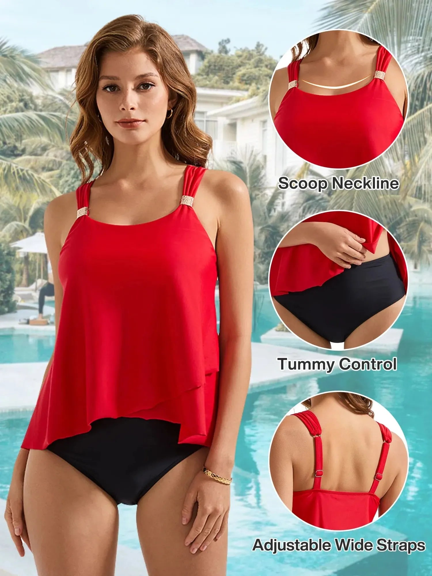Ruffle High Waisted Tankini Swimsuit