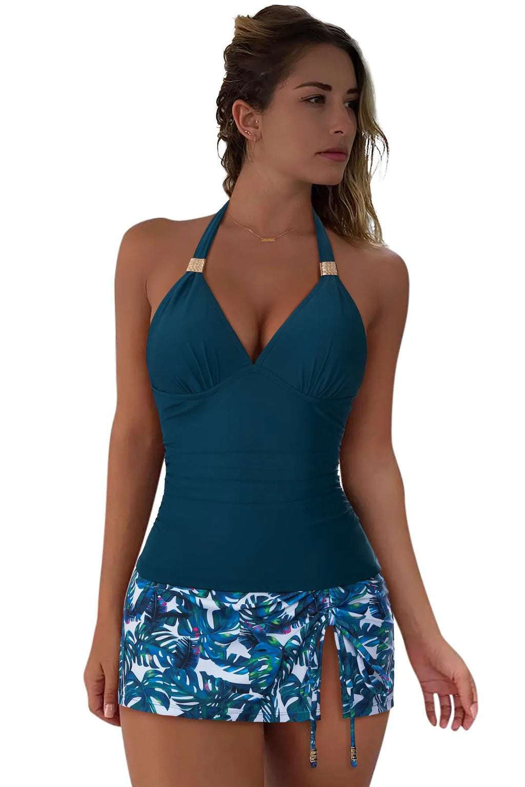 Halter Tankini Skirt Swimsuit
