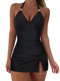 Halter Tankini Skirt Swimsuit
