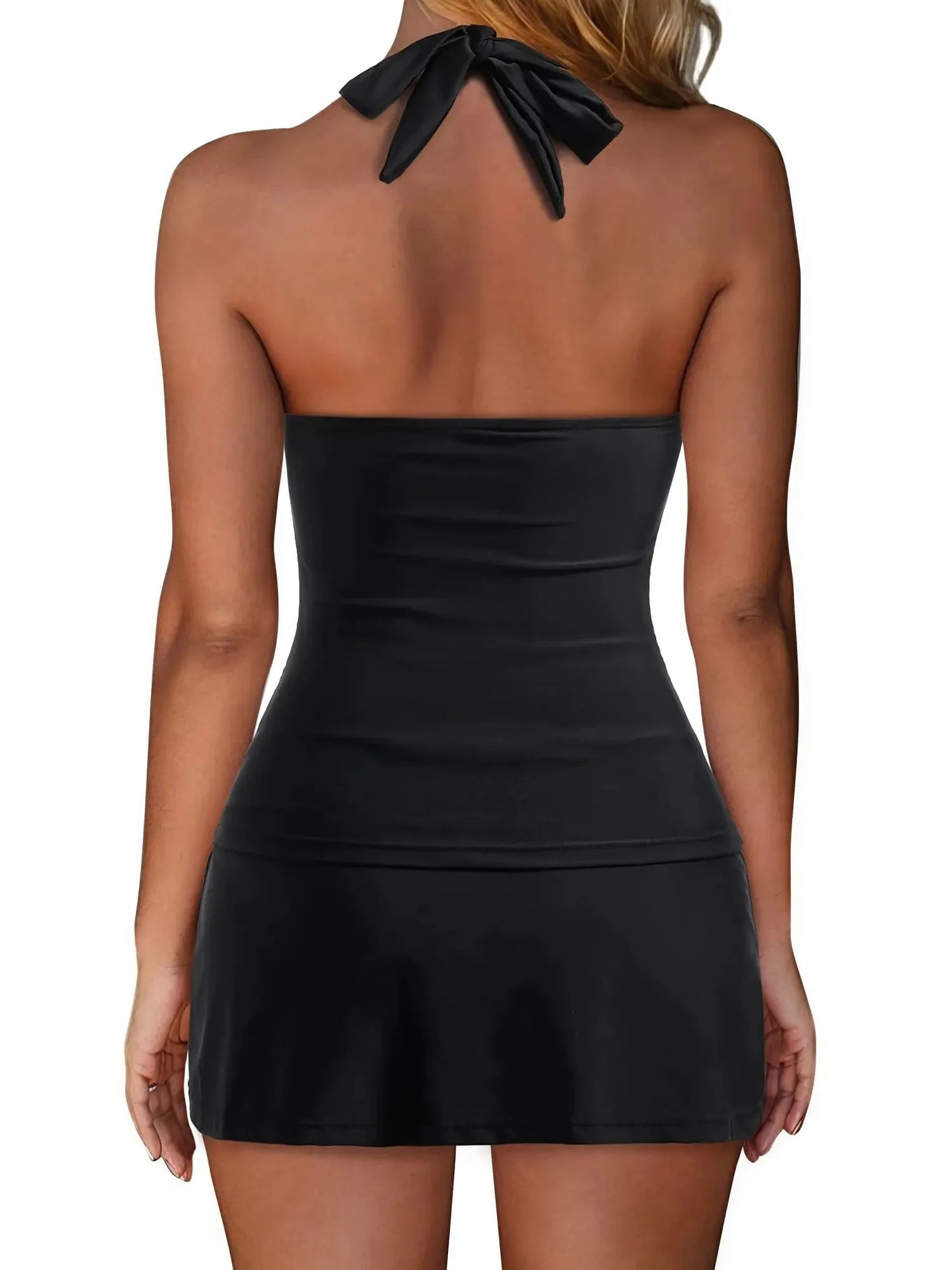 Halter Tankini Skirt Swimsuit