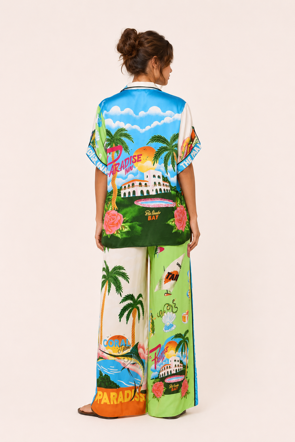 Conjunto mujer estampado tropical pantalón ancho - Anika