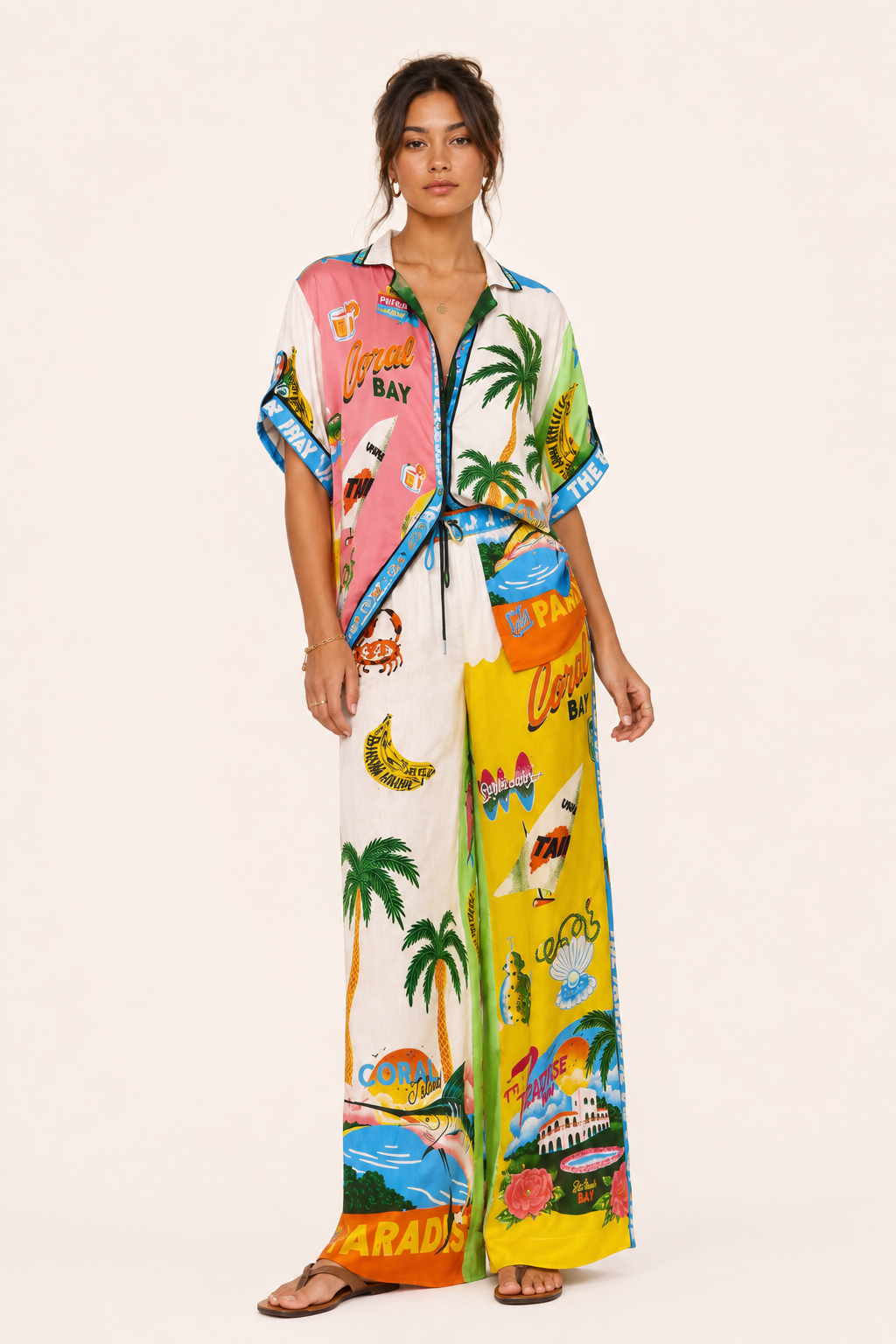 Conjunto mujer estampado tropical pantalón ancho - Anika