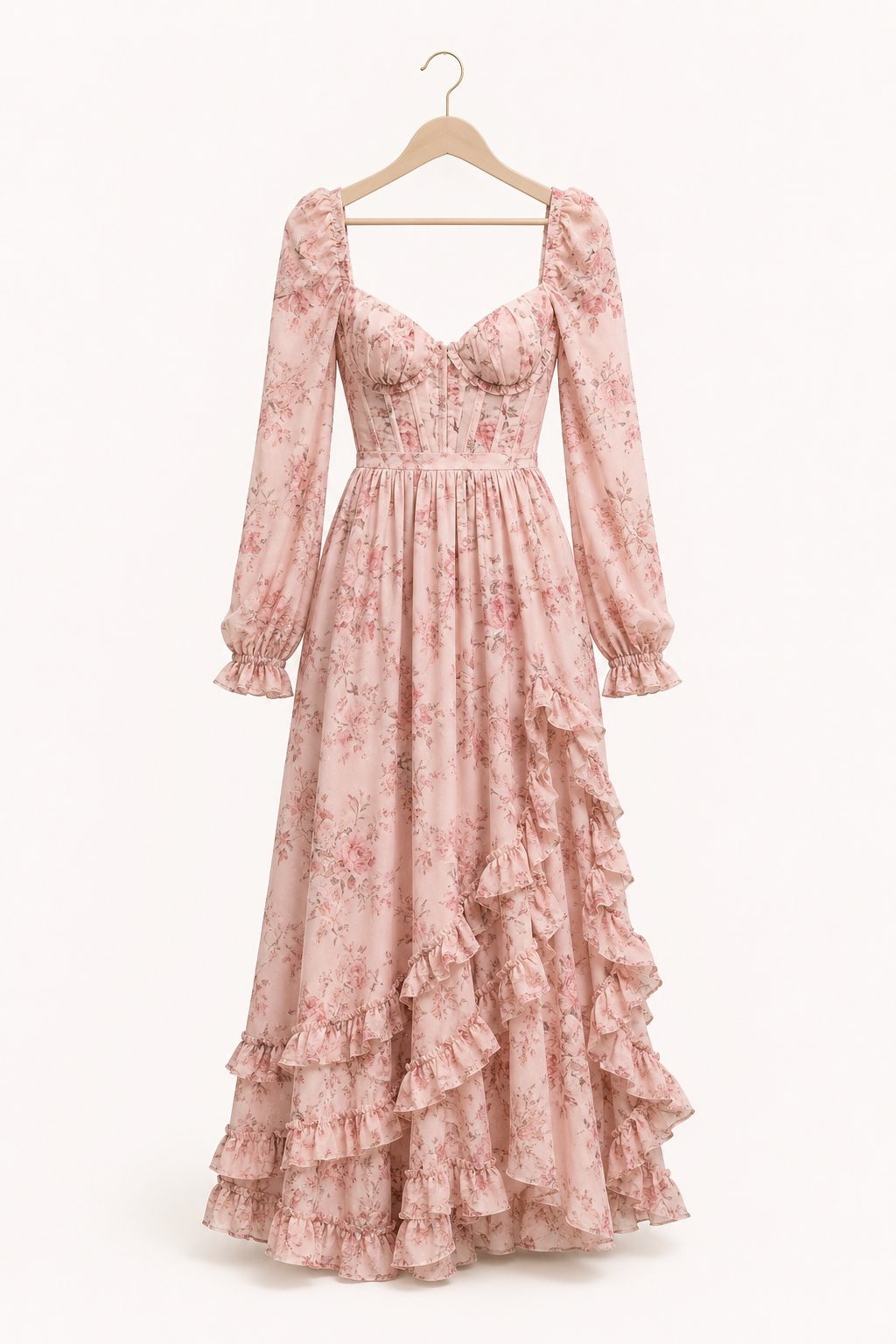 Vestido largo elegante floral mujer manga larga - Romy