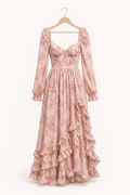 Vestido largo elegante floral mujer manga larga - Romy