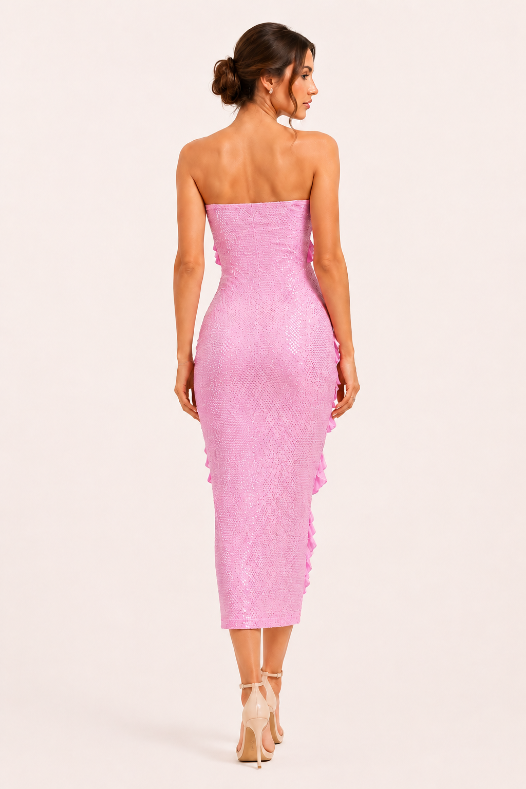 Vestido midi strapless mujer con volantes - Yina