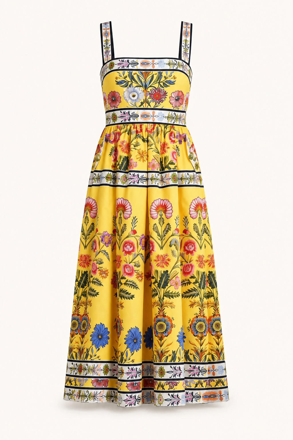 Vestido midi floral cintura alta mujer - Nele