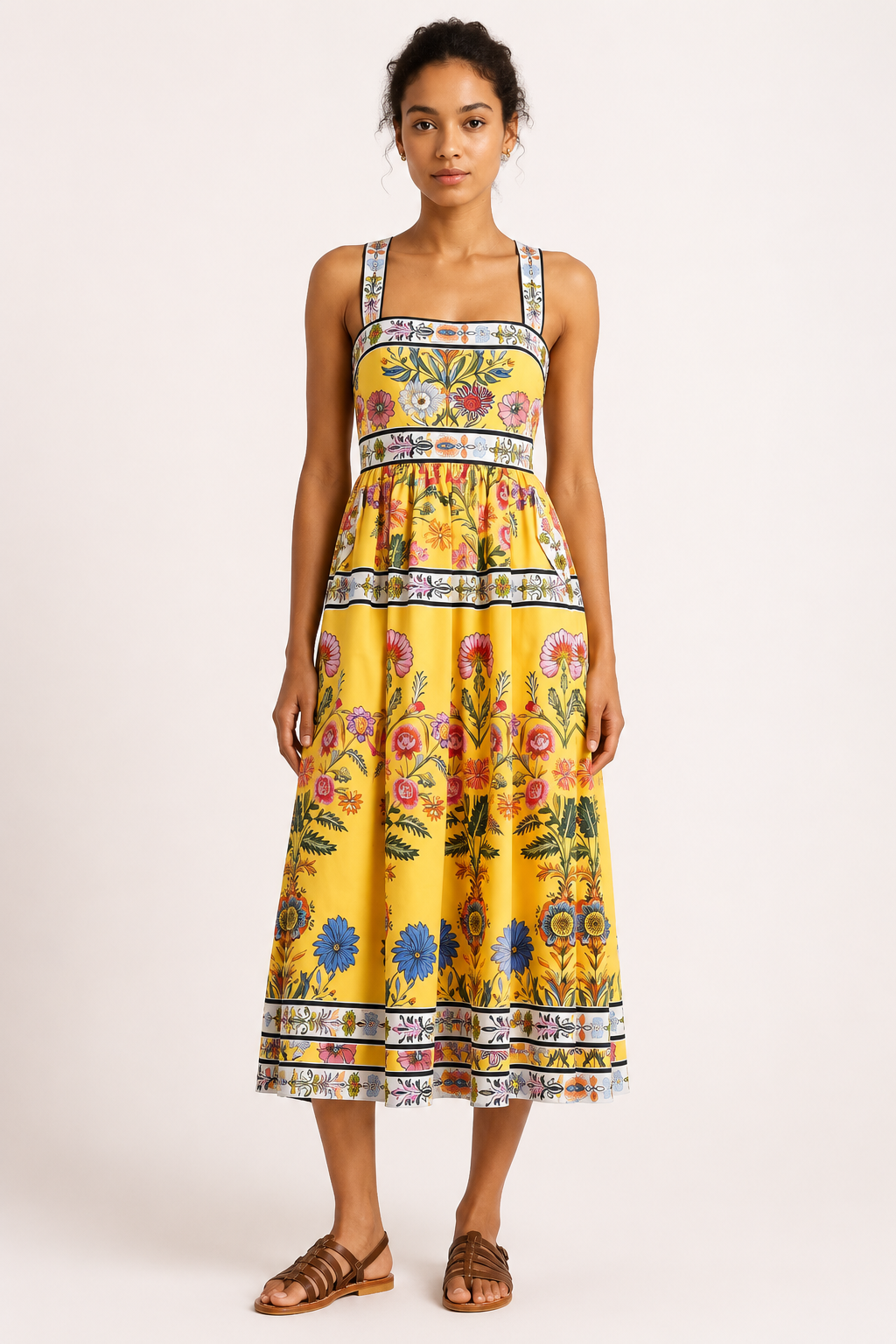 Vestido midi floral cintura alta mujer - Nele