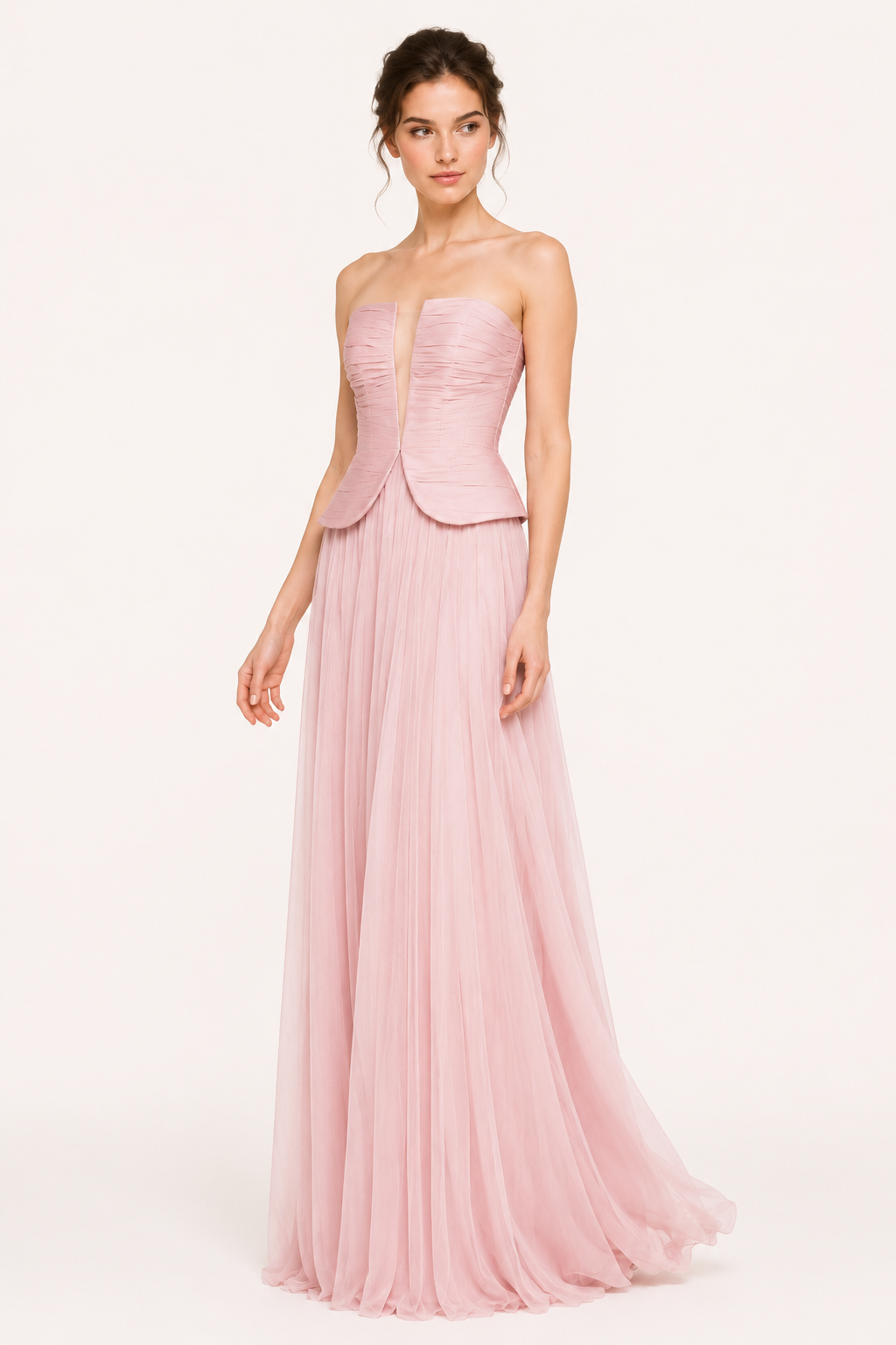 Vestido largo elegante strapless plisado mujer - Enice
