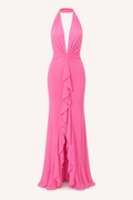 Vestido largo halter abertura frontal mujer - Romy