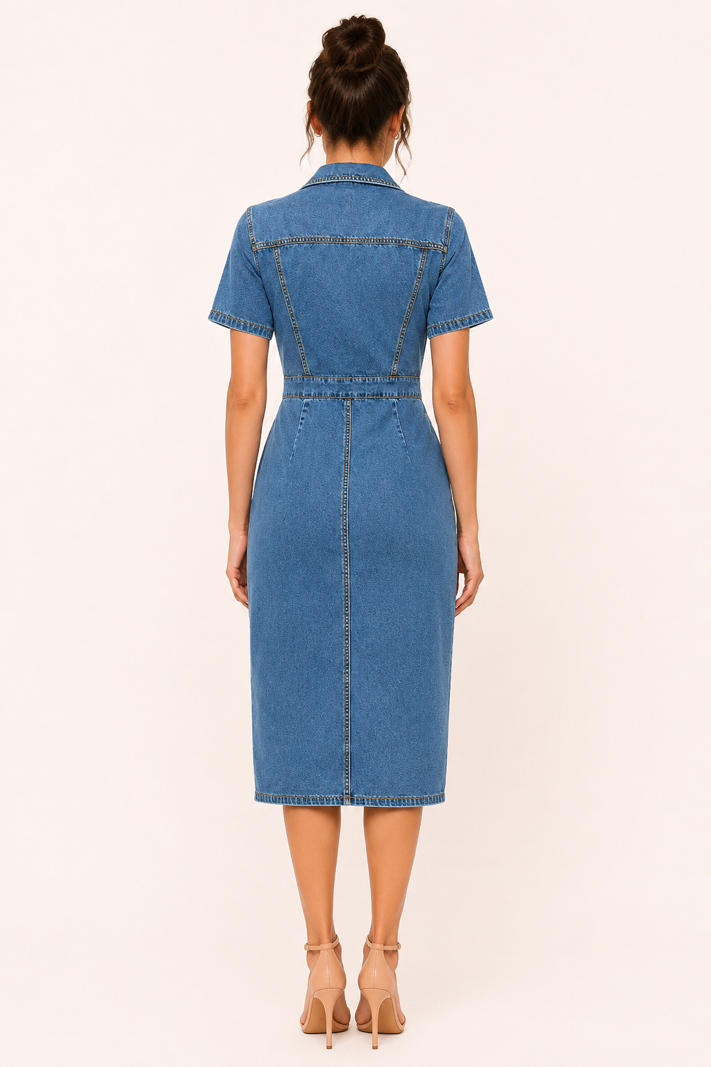 Vestido midi mujer denim botones ajuste entallado - Elara